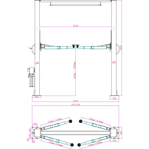 Подъемник двухстоечный электрогидравлический KraftWell KRW4ELH/220 (г/п 4000 кг)