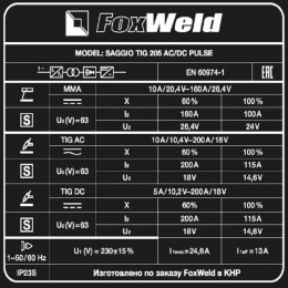 Аппарат аргонодуговой сварки FoxWeld SAGGIO TIG 205 AC/DC PULSE