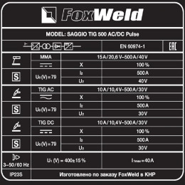 Аппарат аргонодуговой сварки FoxWeld SAGGIO TIG 500 AC/DC PULSE