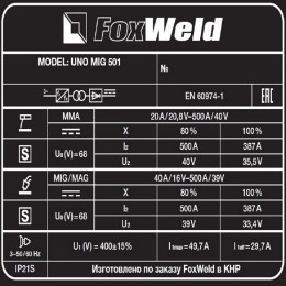 Сварочный полуавтомат FoxWeld UNO MIG 501