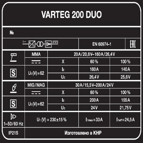 Сварочный полуавтомат FoxWeld VARTEG 200 DUO
