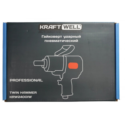 Гайковерт пневматический ударный KraftWell KRW2400IW 3/4" с комплектом ударных головок, 1800 Нм