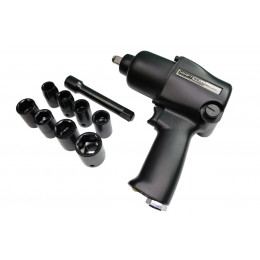 Гайковерт пневматический ударный KraftWell KRW750IW-T 1/2" с комплектом ударных головок, 780 Нм