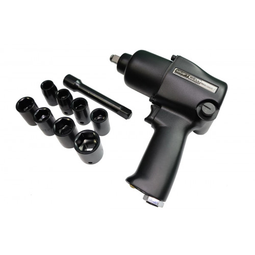 Гайковерт пневматический ударный KraftWell KRW750IW-T 1/2" с комплектом ударных головок, 780 Нм