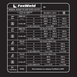 Аппарат аргонодуговой сварки FoxWeld SAGGIO TIG 205P AC/DC LCD PFC
