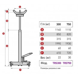 Стойка гидравлическая MEGA TRS300 300 кг