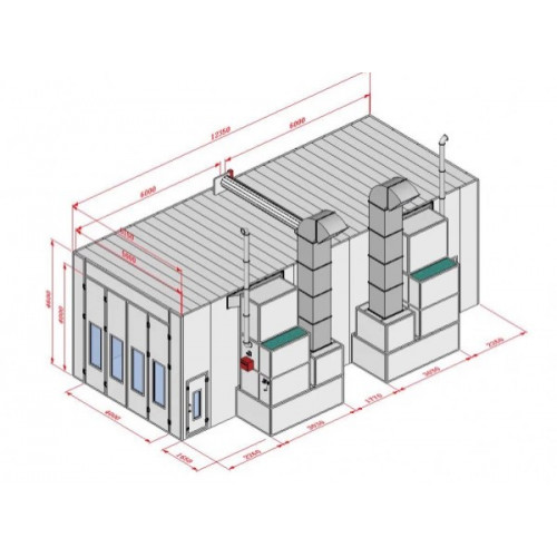 Покрасочная камера KraftWell KRW1254-MG 12 х 5 х 4 м, 60 000 м3/ч