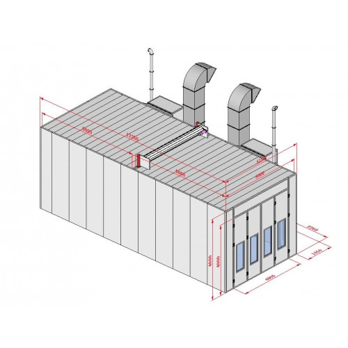 Покрасочная камера KraftWell KRW1254-MG 12 х 5 х 4 м, 60 000 м3/ч
