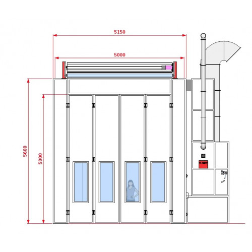 Покрасочная камера KraftWell KRW1255-MG 12 х 5 х 5 м, 60 000 м3/ч