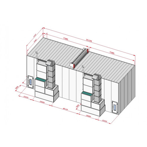 Покрасочная камера KraftWell KRW1555-MD 15 х 5 х 5 м, 84 000 м3/ч