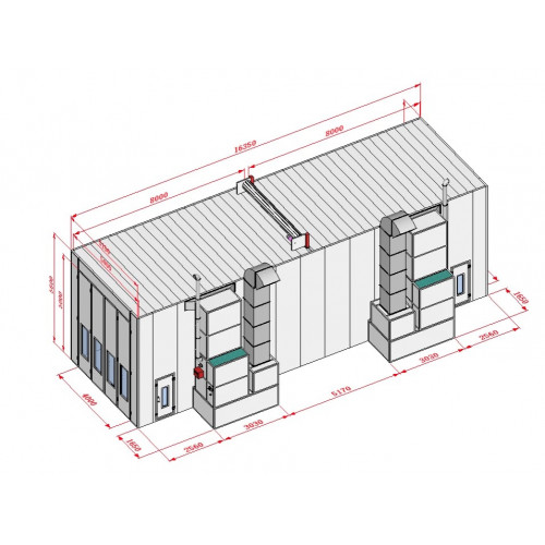 Покрасочная камера KraftWell KRW1655-MG 16 х 5 х 5 м, 88 000 м3/ч