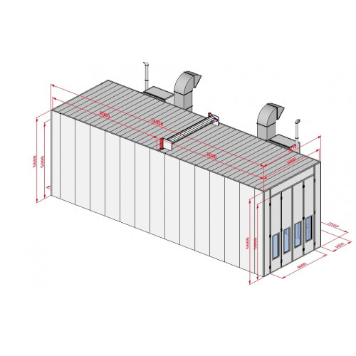 Покрасочная камера KraftWell KRW1655-MG 16 х 5 х 5 м, 88 000 м3/ч
