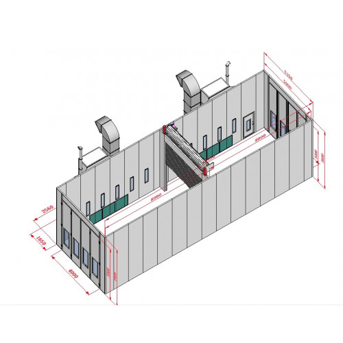 Покрасочная камера KraftWell KRW1655-MG 16 х 5 х 5 м, 88 000 м3/ч
