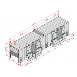 Покрасочная камера KraftWell KRW2455-TRMG 24 х 5 х 4,9 м, 120 000 м3/ч