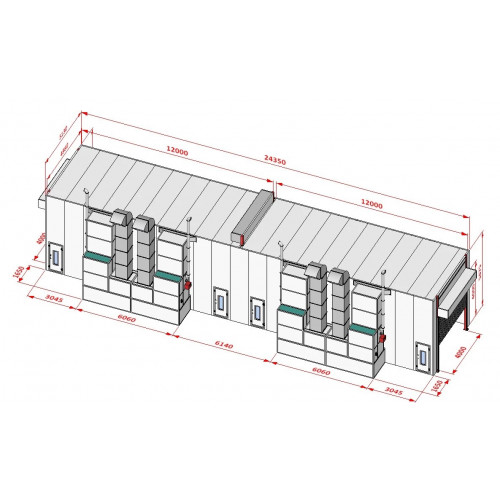 Покрасочная камера KraftWell KRW2455-TRMG 24 х 5 х 4,9 м, 120 000 м3/ч