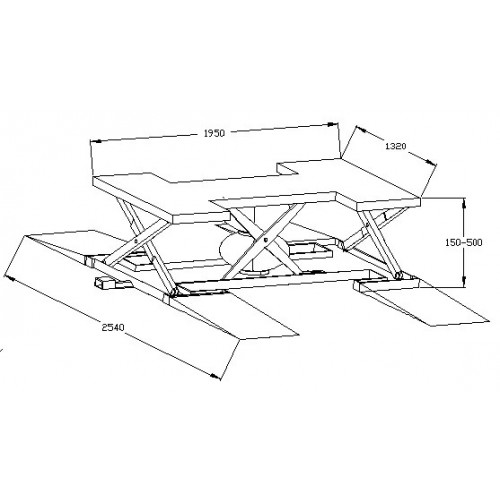 Подъемник ножничный KraftWell KRW260B (г/п 2500 кг, пневматический, напольный, с поворотными лапами)