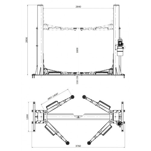 Подъемник двухстоечный электрогидравлический KraftWell KRW5EA (г/п 5000 кг)