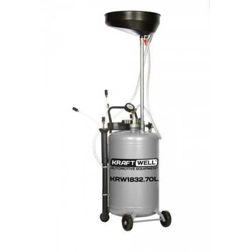 Установка для слива и откачки масла/антифриза KraftWell KRW1832.70L с круглой подъемной ванной, мобильная, объем 70 л