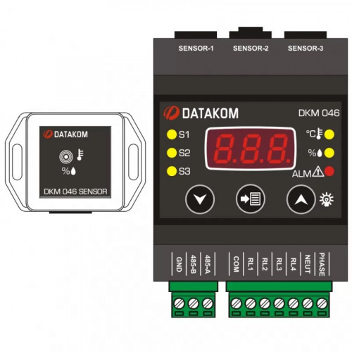 Контроллер температуры и влажности Datakom DKM-046 с дисплеем и релейными выходами