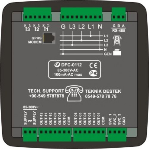 Контроллер коэффициента реактивной мощности Datakom DFC-0112 (12 ступеней, RS-485, SVC, 144х144 мм)