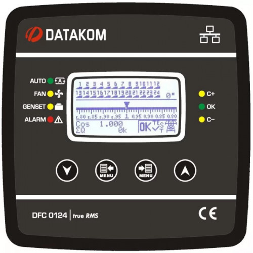 Контроллер коэффициента реактивной мощности Datakom DFC-0124 (Ч/Б дисп. 128x64, 12 ступеней, RS-485, SVC, 144х144 мм)