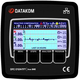 Контроллер коэффициента реактивной мощности Datakom DFC-0124 (Цветной диспл. 5.0”, 12 ступеней, RS-485, SVC, 144х144 мм)