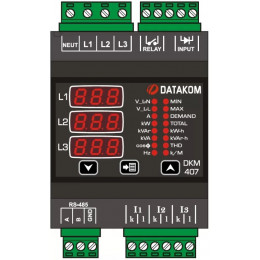Анализатор сети Datakom DKM-407, DIN Rail, THD, RS-485, 1-вх, 1-вых, AC