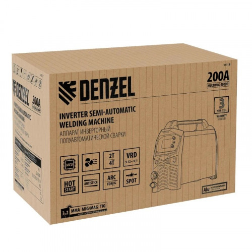 Аппарат инверторный полуавтоматической сварки Denzel MultiMIG-200DP Synergy Double Pulse