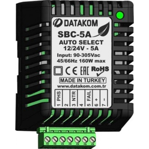 Зарядное устройство Datakom SBC-5A (12В/24В, 5А, 100-240В, на дин-рейку)