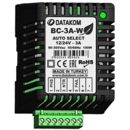 Зарядное устройство Datakom BC-3A-W (12B/24В, 3А, 100-240В, на дин-рейку)
