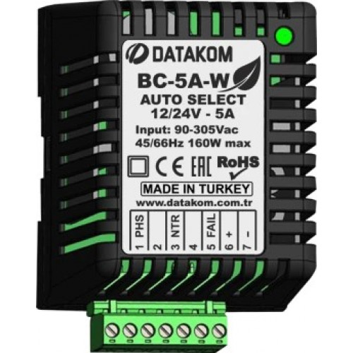 Зарядное устройство Datakom BC-5A-W (12В/24В, 5А, 100-240В, на дин-рейку)