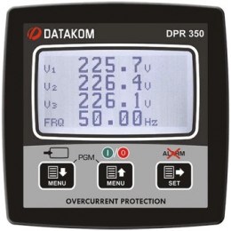 Реле защиты и анализатор сети Datakom DPR-350 96x96 мм, AC (2,9” ЖК-дисп, RS-485, USB, 4 вых, 2вх.)
